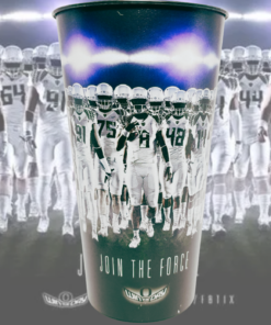 Oregon Ducks Join The Force Stadium Cup displayed against enlarged Oregon football player imagery