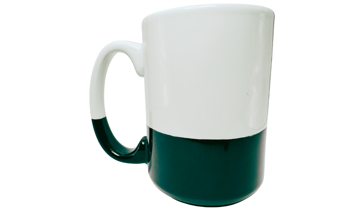 University of South Florida Bulls Two Tone Mug back view with white upper body and deep green lower band