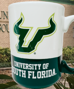 University of South Florida Bulls Two Tone Mug displayed at a USF campus setting