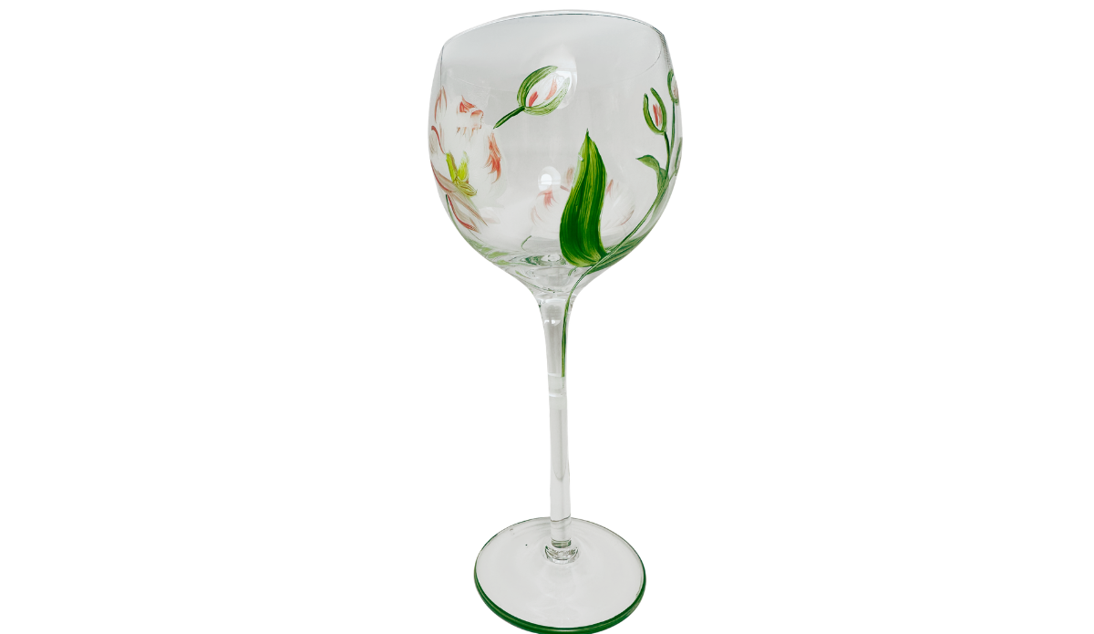 Peach Pink Flower Balloon Wine Glass Wraparound Floral View