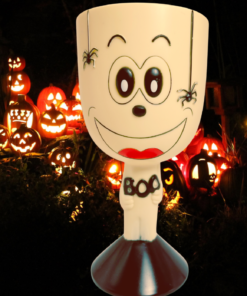 3D Ghost Halloween Goblet displayed in front of glowing jack-o'-lanterns at night