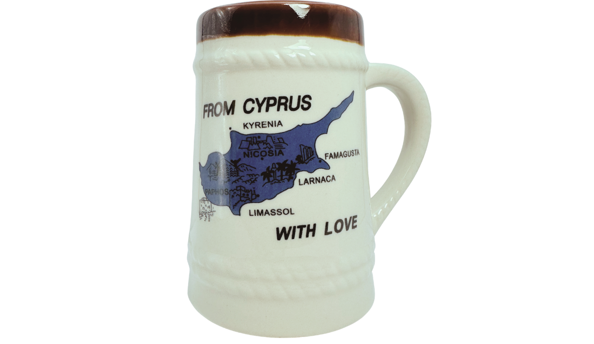 Cyprus Souvenir Beer Stein with blue island map and From Cyprus With Love message