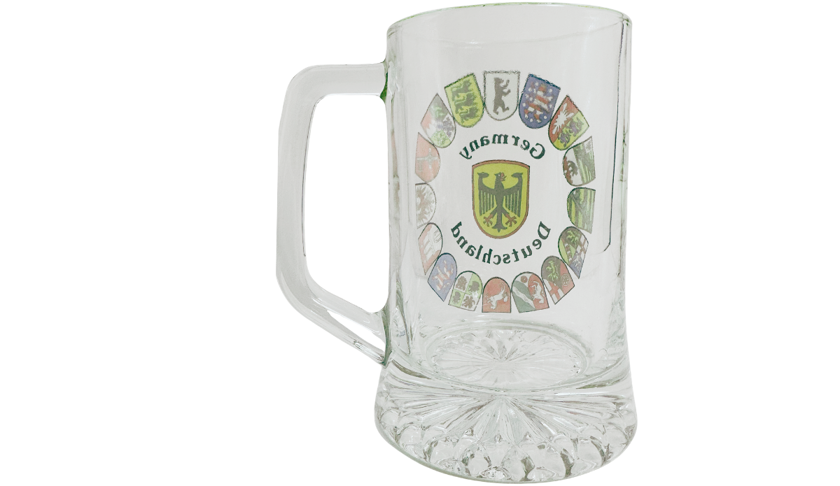 Germany Coat of Arms Mug back view showing heraldic design through clear glass