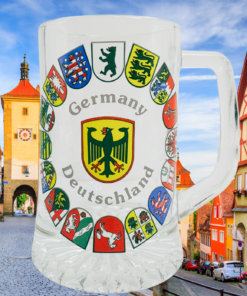 Germany Coat of Arms Mug displayed in colorful German old town travel scene