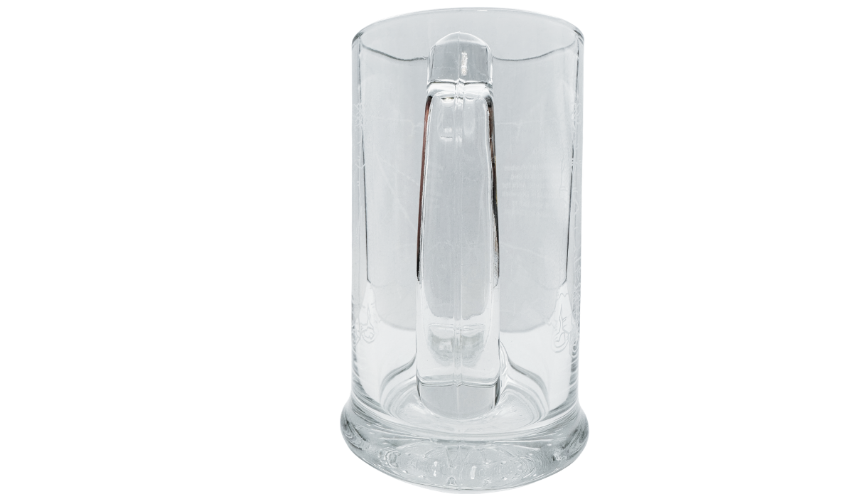 Niña Columbus Voyage Beer Mug handle view with large squared clear glass handle