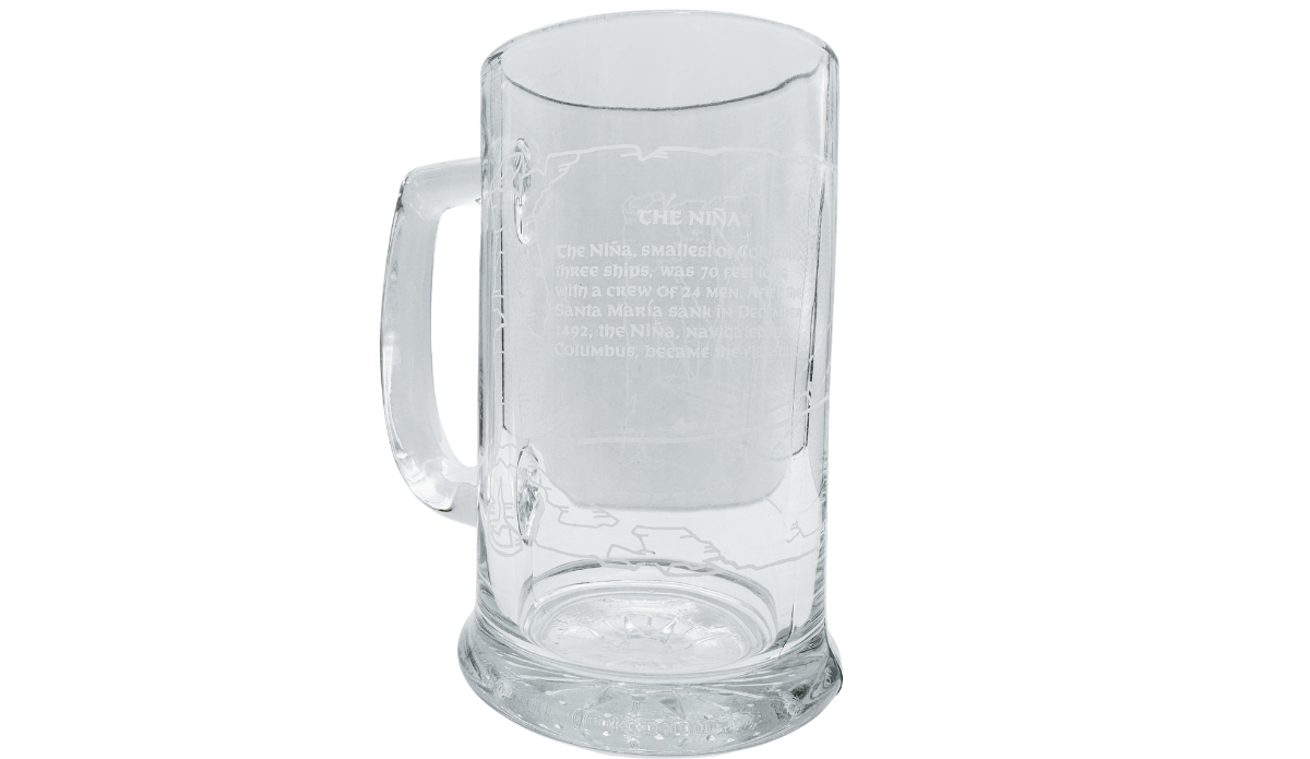 Niña Columbus Voyage Beer Mug back view with The Niña historical text panel