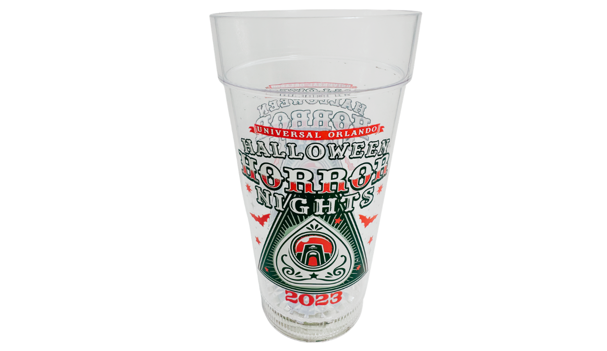 Halloween Horror Nights 2023 Cup with Universal Orlando event graphics, bats, stars, and planchette inspired design