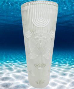 Pearl White Mermaid Scales Tumbler displayed against an underwater blue ocean background